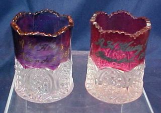 2 Purple Ruby Flash Glass Toothpick A.  H.  Heisey 1896 Souvenir