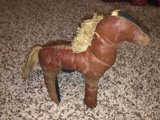 Vintage Old Brown Leather Horse Doll Toy Figure Handmade Pony