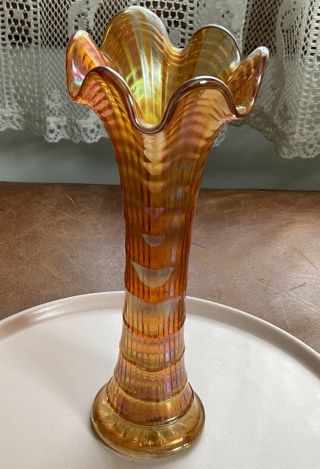 Imperial Carnival Glass Marigold Ripple Pattern Vase 9” Tall