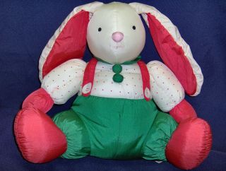 Vtg Russ Berrie Bunny Rabbit Puffy Plush Nylon Green Red White 12 " Sitting Large