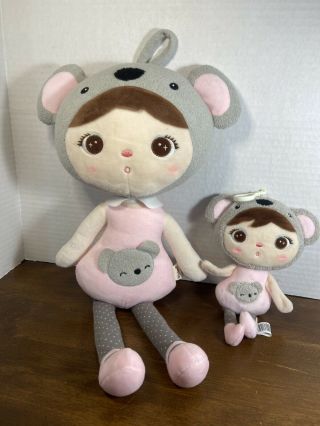 Me Too Girl Plush Doll Pink & Gray Koala Costume Metoo W/ Matching Keychain
