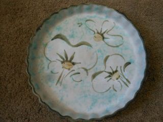 Unique,  Hand Painted Stoneware Pottery Pie/quiche Plate,  Usa,  Marked Gp Or Cp