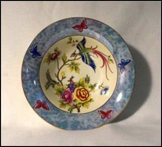 Noritake Art Deco Era Luster Large Bowl With Bird Of Paradise & Butterfly C009