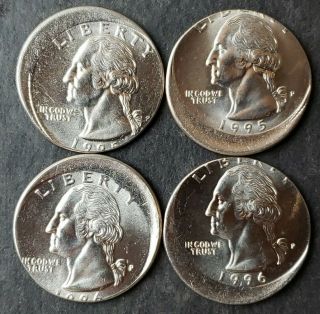 Two 1995 P And Two 1996 P 25c Washington Quarter Dollars,  Off - Center Errors