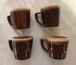 4 Vintage Mccoy Brown Drip Glaze Mid - Century Made In The Usa Coffee Mugs 8oz