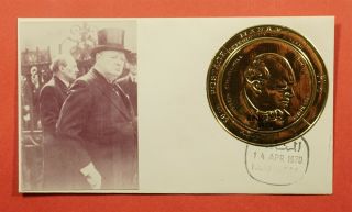 1970 Manama Ajman Fdc Churchill Gold Foil Coin Apollo 13 Overprint