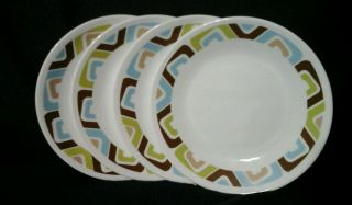 Corelle Squared Set Of 4 Bread & Butter 6 3/4 " Plates Brown Green