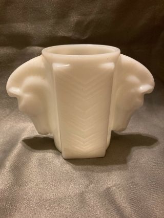 Vtg 1930s Art Deco Macbeth Evans Double Horse Head Milk Glass Cup Mug Vase