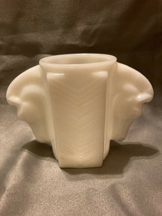 VTG 1930s Art Deco Macbeth Evans Double Horse Head Milk Glass Cup Mug Vase 2