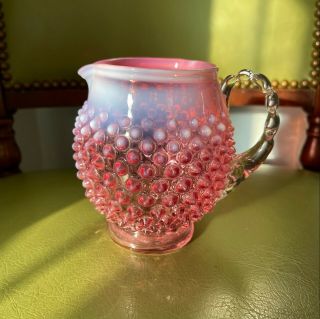 Vintage Fenton Hobnail Cranberry Opalescent Syrup Pitcher & Squat Jug Art Glass