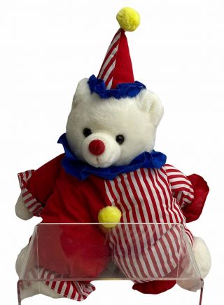 Vintage Russ Happy Clown Teddy Bear Plush Stuffed Animal 14 " White Red Blue