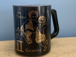 Vintage Federal Glass Mug Cup Gemini The Twins Zodiac Astrology Gold & Black