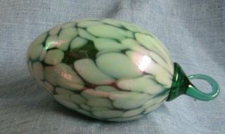 Spatter Art Glass Emerald Green Hanging Oval Ball With Attached Glass Hanger