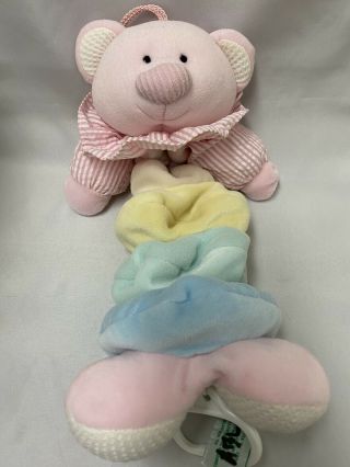 Vtg Russ Bear Crib Pull Toy Plush Musical “sleep Little Baby” Pastel Pink