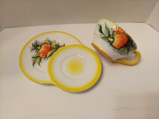 Pottery Soup Sandwich/breakfast Plate Set - Deruta Italy Gialletti Pomegranate