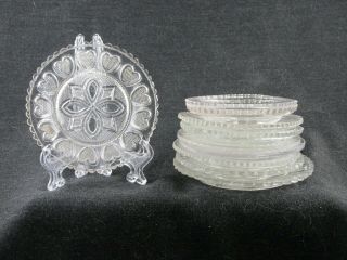 Flint Lacy Glass Cup Plates 10 1830s Plaid Butterfly Hearts Sunburst Light Tints
