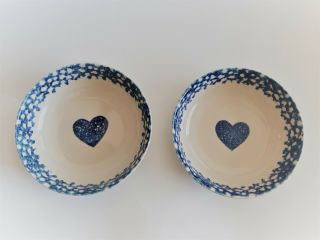 Folk Craft By Tienshan Hearts Blue Sponge Soup/salad Bowl 6.  5 Inches Set Of 2