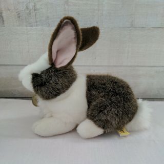 Miyoni Aurora World Bunny Rabbit Dutch Rex Brown & White Pink Ears Realistic 10 "