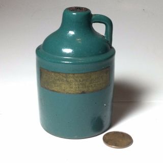 Vtg Uhl Pottery Miniature Jug - Meiers Catawba Grape Juice - Teal Green Uhl