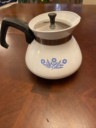 Vintage Corning Ware Tea Pot Blue Cornflower 6 Cups W/lid
