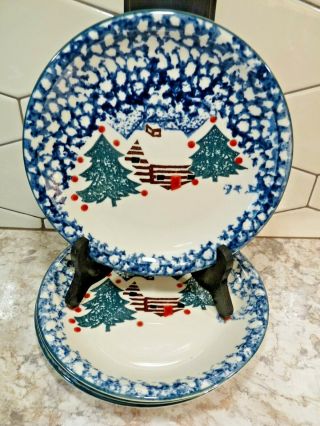 Tienshan Folk Craft Cabin In The Snow Set Of Four (4) Salad Plates 7 1/2 "