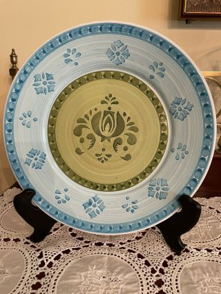Williams Sonoma Hand Painted 11 " Blue & Green Stencil Dinner Plate Italy