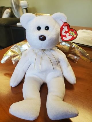Retired - Ty Beanie Baby " Halo Ii " The Bear (1993) Rare With Brown Nose