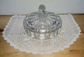 Vintage Anchor Hocking Old Cafe Clear Glass Candy Dish With Lid Depression Glass