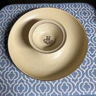 Vintage Pfaltzgraff Village Chip And Dip Bowl Set Serving Party Under Plate Tray