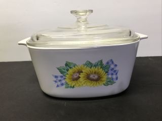 Vintage Corning Ware Sunsations Sunflower A - 3 - B 3l Usa With Glass Lid Casserole