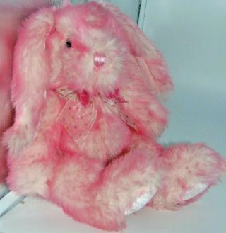 13 " Dan Dee Pink White Frosty Plush Bunny Rabbit With Ribbon