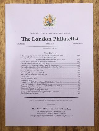 The London Philatelist No.  1434 Vol 125 April 2016 – Registration Envelopes Bca