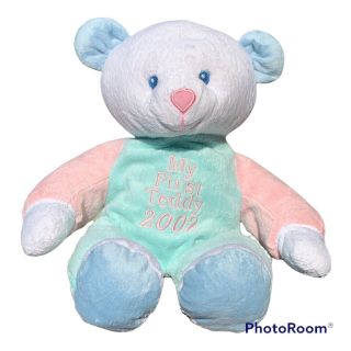 Dan Dee 2002 My First Teddy Bear Plush Rattle White Pink Blue Green 12”