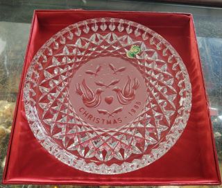 1985 Waterford Crystal Christmas Plate Dish 2 Turtledoves W/ Box Ireland