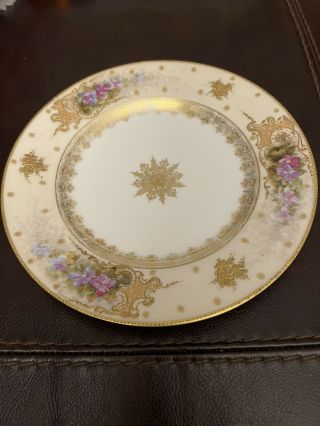 Pristine Limoges Ls&s (l.  Straus & Sons) 9” Plate Raised Gold Violets Hand Paint