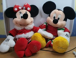 Mickey And Minnie 2010 Disney Store Exclusive Christmas Plush Soft Toys Teddys