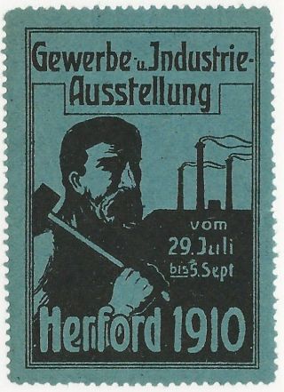 1910 Business & Industry Expo,  Herford,  Germany Poster Stamp,  Cinderella Label