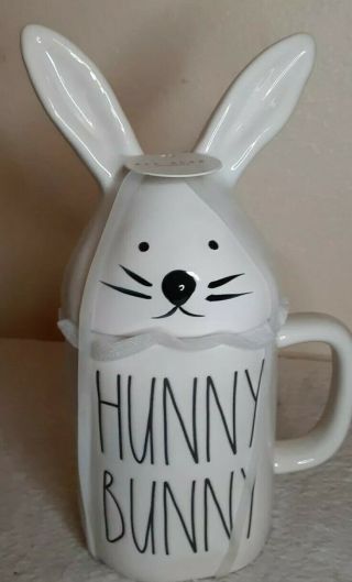 Rae Dunn Easter Magenta White Hunny Bunny Ears Lid Topper Farmhouse Coffee Mug