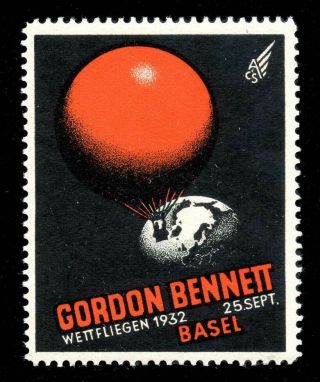 Switzerland Poster Stamp - 1932 Basel - Gordon Bennett Cup Ballon Race
