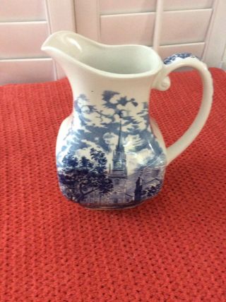 Vintage Staffordshire Liberty Blue And White Pitcher With Old North Church