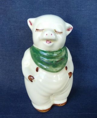 Vintage Shawnee Pottery Smiley Pig With Green Neckerchief 5 " Tall Salt Shaker
