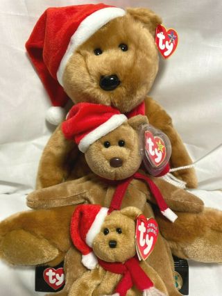 Ty 1997 Holiday Bear Set (3),  Buddy,  Beanie & Jingle,  Retired,