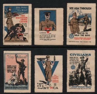 Us Wwi - 1918 Y.  M.  C.  A.  United War Work Campaign - Six Patriotic Poster Stamps Ng