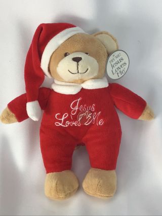 Dan Dee Tan Teddy Bear Plush Stuffed Animal Red Santa Jesus Loves Me Plush Toy