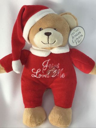 Dan Dee Tan Teddy Bear Plush Stuffed Animal Red Santa JESUS LOVES ME Plush Toy 2