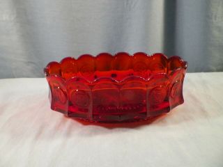 Fostoria Ruby Red Glass Coin Pattern Oval Bowl
