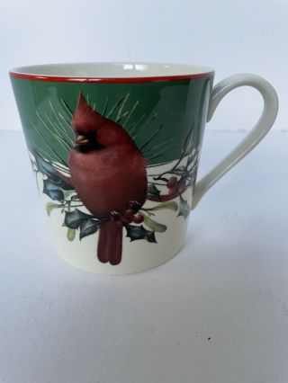 Lenox Winter Greetings Mugs Green With Red Cardinals Christmas