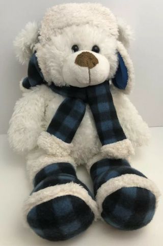 Dan Dee Plush Christmas Bear Stuffed Animal Plush Toy Blue Boots Scarf Hat