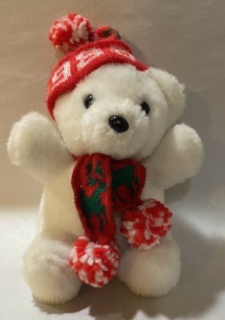 Dan Dee 8” White Teddy Bear Baby Christmas Stuffed Animal Plush Toy 1988