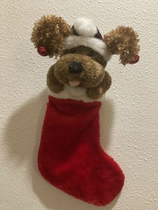 Dan Dee Animated Musical Dog Christmas Stocking W/ Jingle Bells On Ears